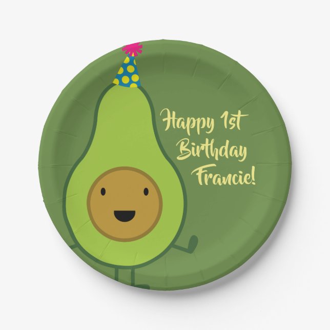 Avocado Cute 1st Birthday Plates (Front)