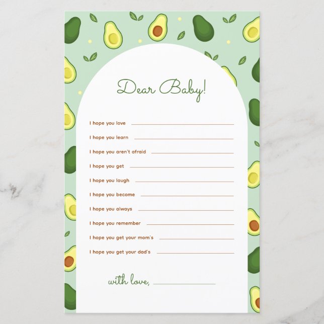 Avocado Dear Baby Wishes Baby Shower Game (Front)