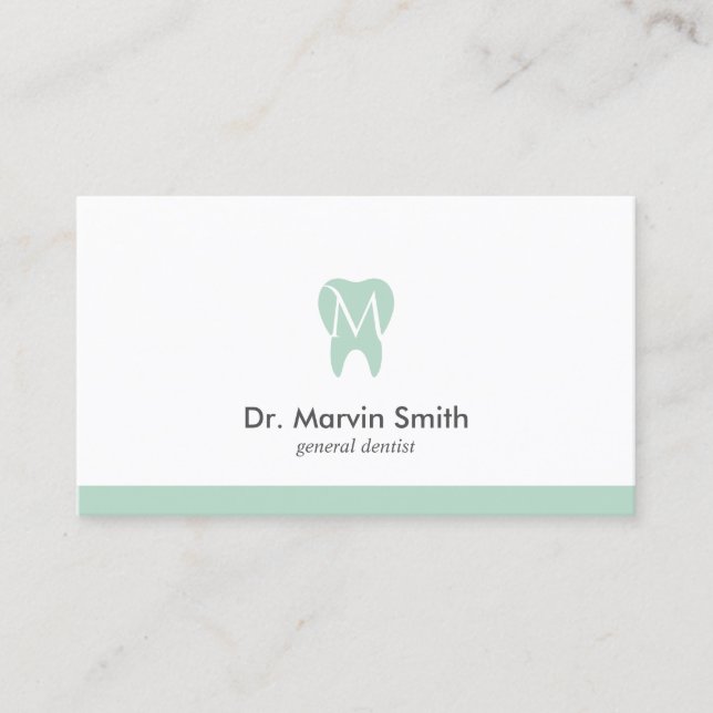 Avocado Dentist Monogram Tooth Dental Appointment Card (Front)
