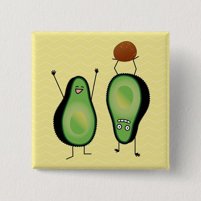 Avocado funny cheering handstand green pit 2 inch square button (Front)
