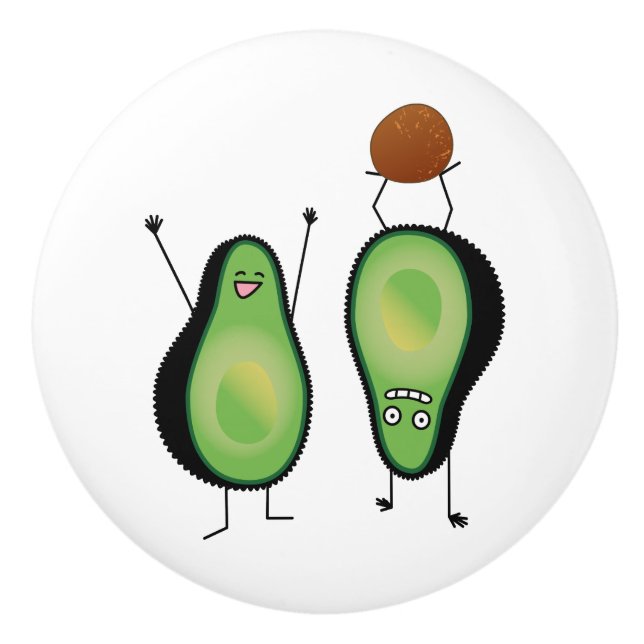 Avocado funny cheering handstand green pit ceramic knob (Front)