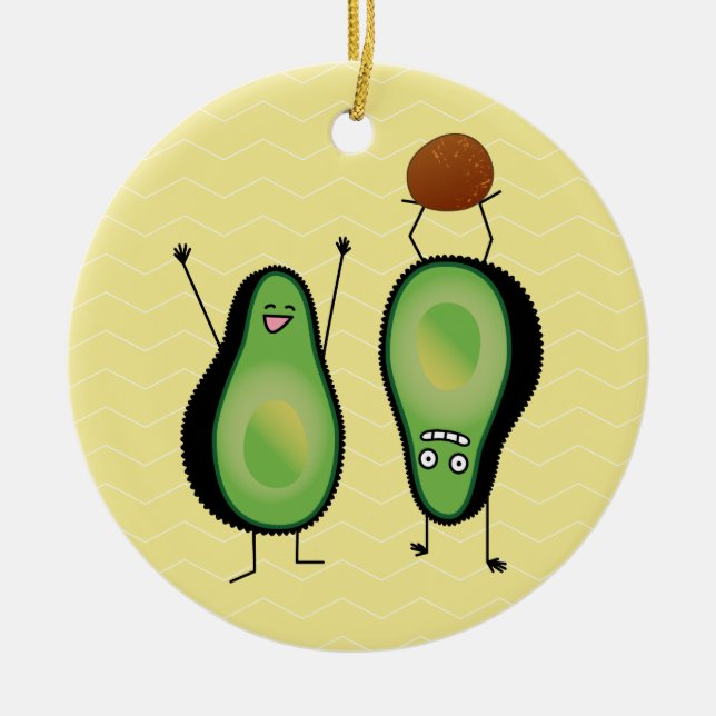 Avocado funny cheering handstand green pit ceramic ornament (Front)