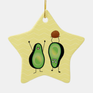 Avocado funny cheering handstand green pit ceramic ornament
