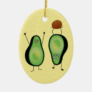 Avocado funny cheering handstand green pit ceramic ornament