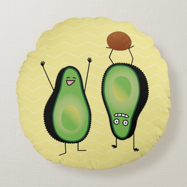 Avocado funny cheering handstand green pit round pillow (Front)