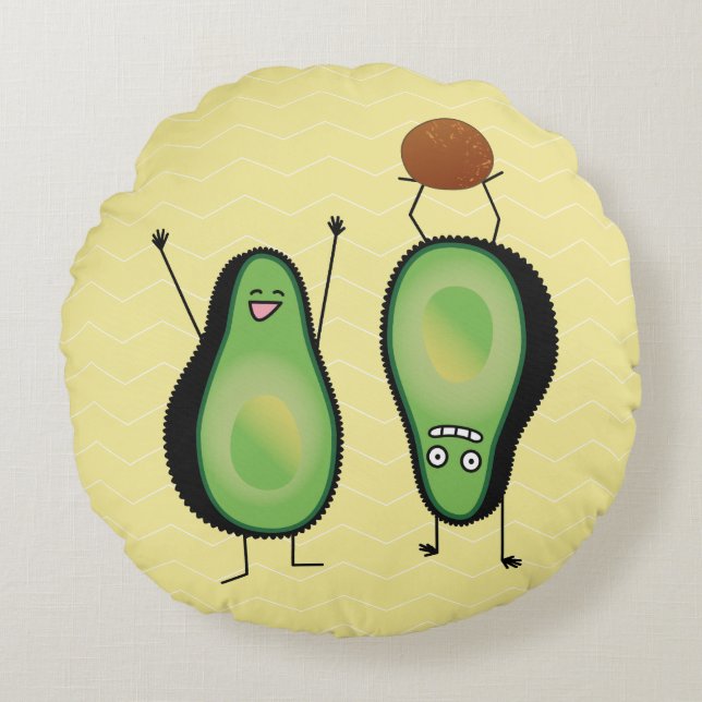 Avocado funny cheering handstand green pit round pillow (Front)