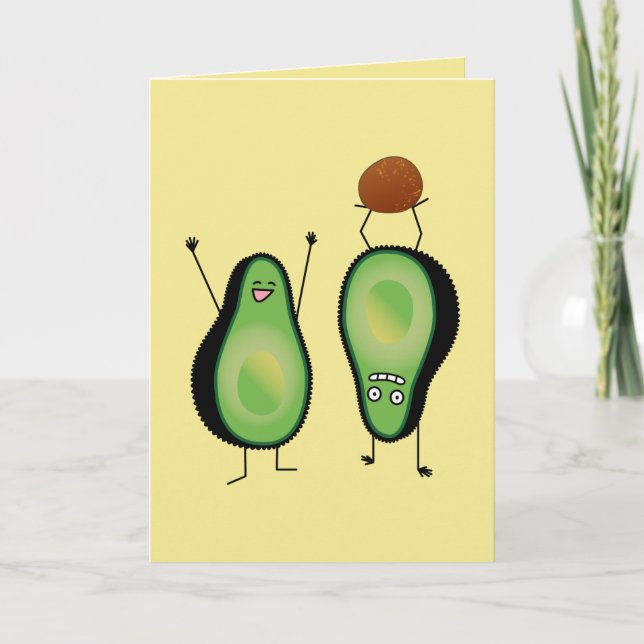 Avocado funny cheering handstand green pit thank you card (Front)