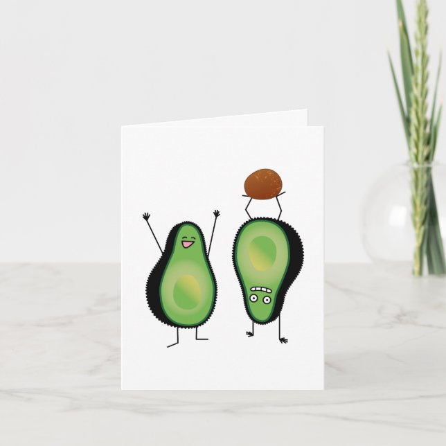 Avocado funny cheering handstand green pit thank you card (Front)