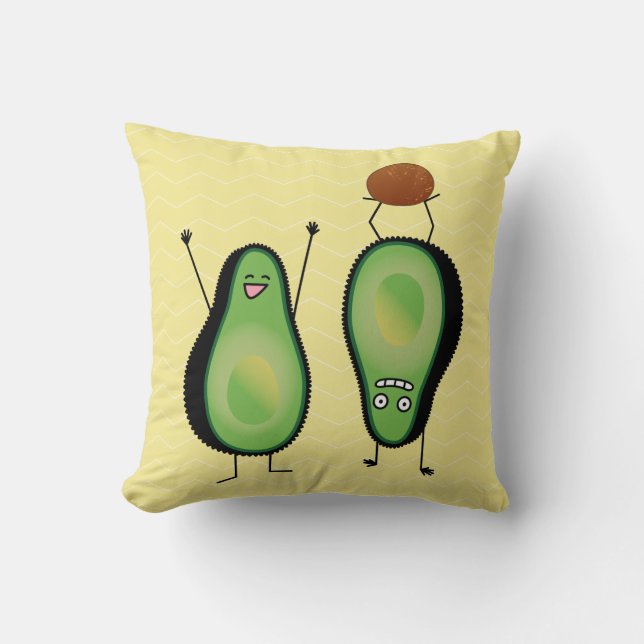 Avocado funny cheering handstand green pit throw pillow (Front)