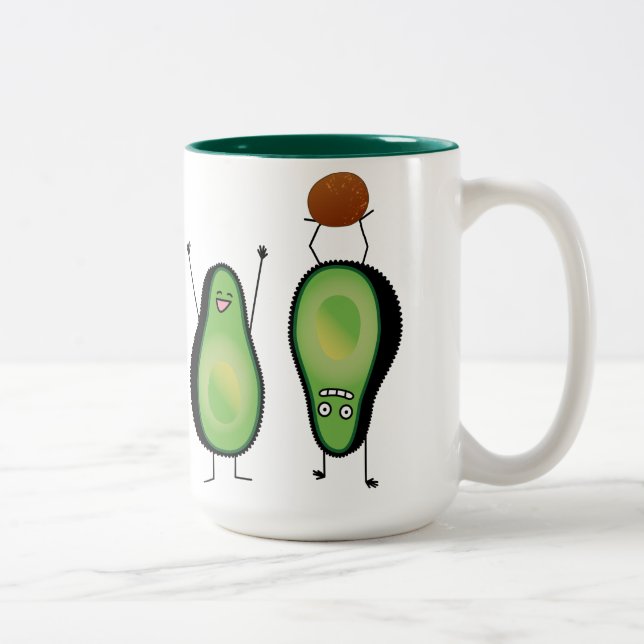 Avocado funny cheering handstand green pit Two-Tone coffee mug (Right)