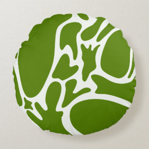 Avocado Green and Ceramic White Round Pillow