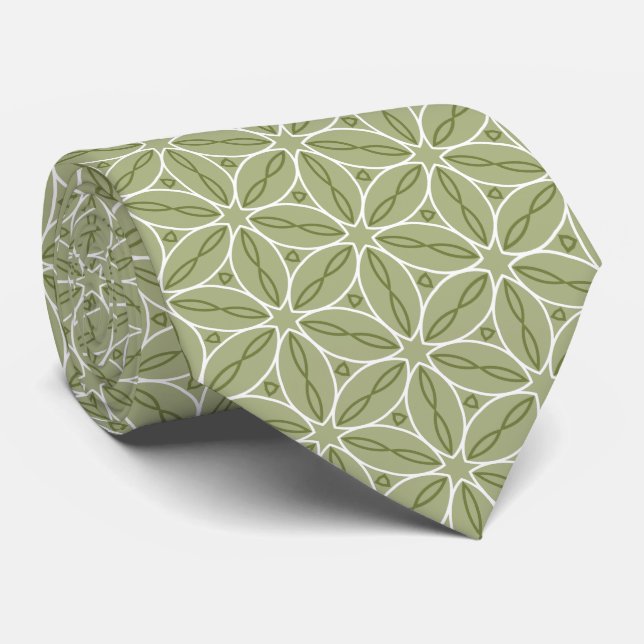 Avocado Green and White Pattern Tie (Rolled)