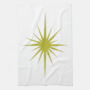 Avocado Green Atomic Star Mid Century Hand Towel