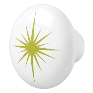 Avocado Green Atomic Starburst Mid Century Era Ceramic Knob