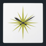 Avocado Green Atomic Starburst Mid Century Modern Square Wall Clock<br><div class="desc">This mid century modern square clock features a bold avocado green starburst,  which will make a fantastic addition to the walls of your home or office!</div>