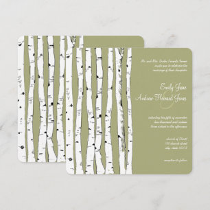 Avocado Green Birch Tree Wedding Invitations