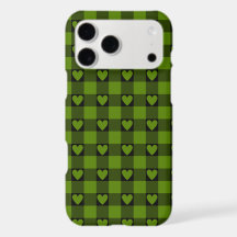 Avocado Green Black Buffalo Heart Plaid Phone Case