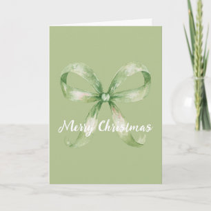 Avocado Green Bow Christmas Card
