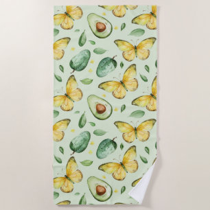Avocado Green Butterflies Birthday Beach Towel