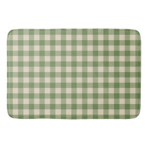 Avocado Green Cottagecore Gingham Check Plaid Bath Mat