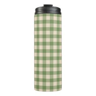 Avocado Green Cottagecore Gingham Check Plaid Thermal Tumbler