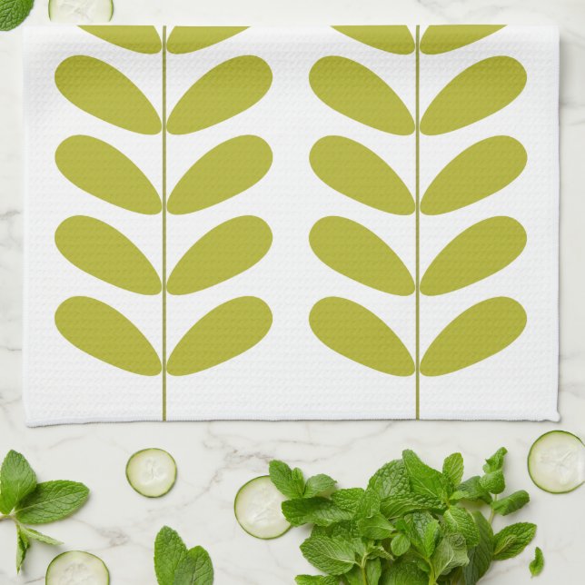 Avocado Green Flowers Retro Mid Century Modern Kitchen Towel (Folded)