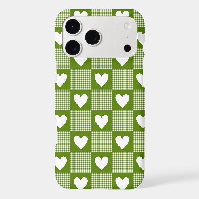 Avocado Green Gingham Heart Plaid Phone Case (Verso)