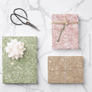 Avocado Green Glitter Pink Cream Gold Birthday Wrapping Paper Sheet