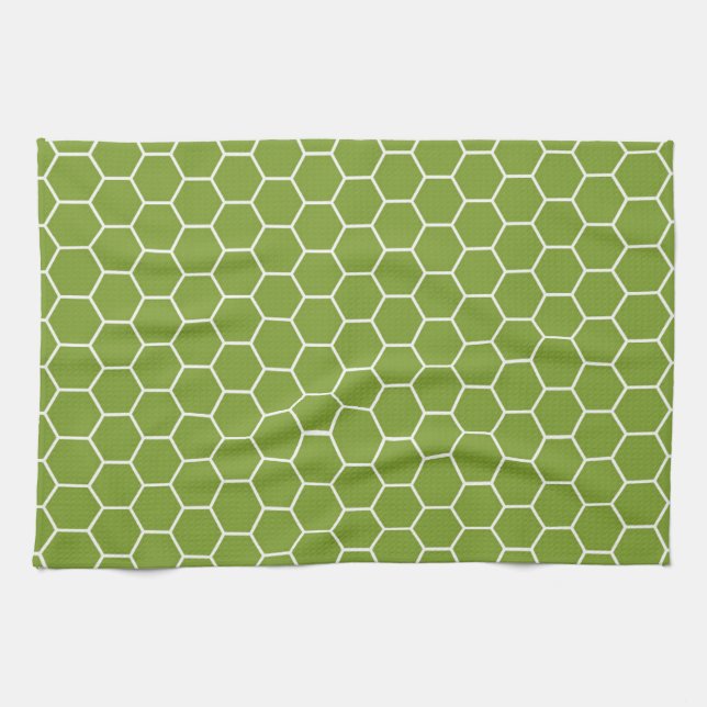 Avocado Green Honeycomb Hexagon Geometric Pattern Kitchen Towel (Horizontal)