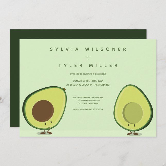 Avocado Green Illustration Wedding Invitation (Front/Back)