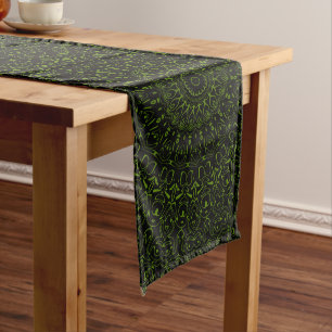 Avocado Green Mandala with Geometric Symmetry Long Table Runner