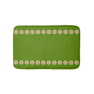 Avocado Green Minimal Flower Border Retro Bath Mat