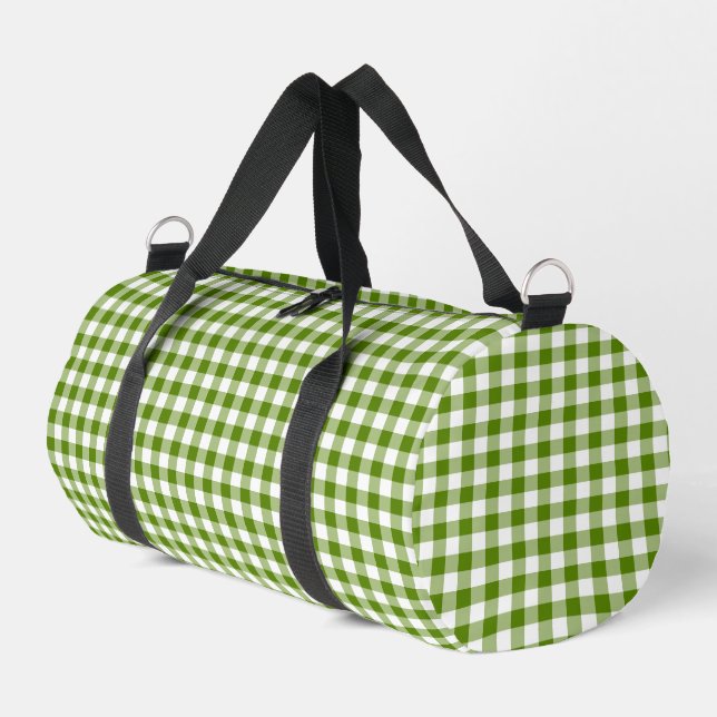 Avocado Green Plaid Gingham Retro Color Duffle Bag (Left Corner)