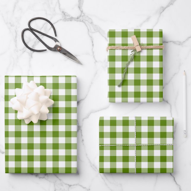 Avocado Green Plaid Gingham Retro Color Wrapping Paper Sheet (Front)