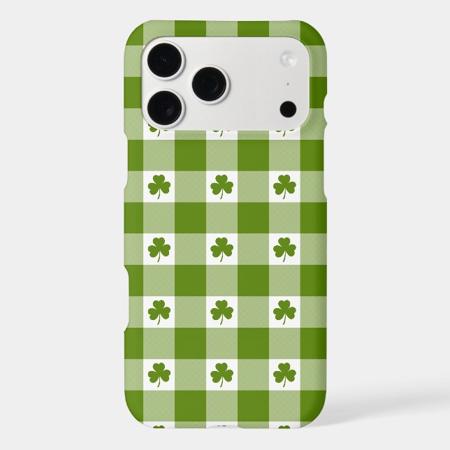 Avocado Green Plaid Shamrock Clover iPhone Case (Verso)