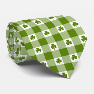 Avocado Green Plaid Shamrock Clover Retro Neck Tie