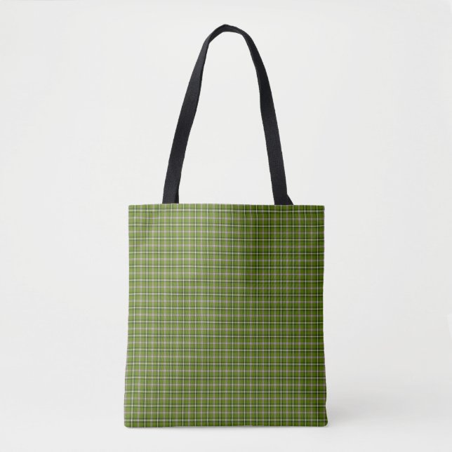 Avocado Green Plaid Windowpane Pattern Retro Tote Bag (Front)