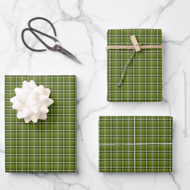Avocado Green Plaid Windowpane Pattern Retro Wrapping Paper Sheet (Front)