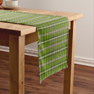 Avocado Green Plaid Windowpane Retro Table Runner