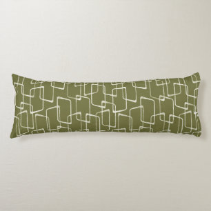 Avocado Green Retro Lino Print Geometric Pattern Body Pillow
