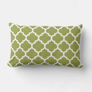 Avocado Green White Moroccan Quatrefoil Pattern #5 Lumbar Pillow