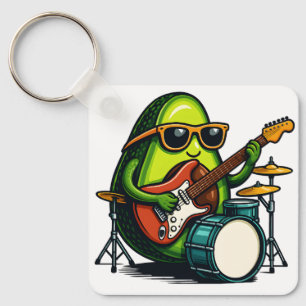 Avocado Guitarist Art Cool Fruit Band Keychain