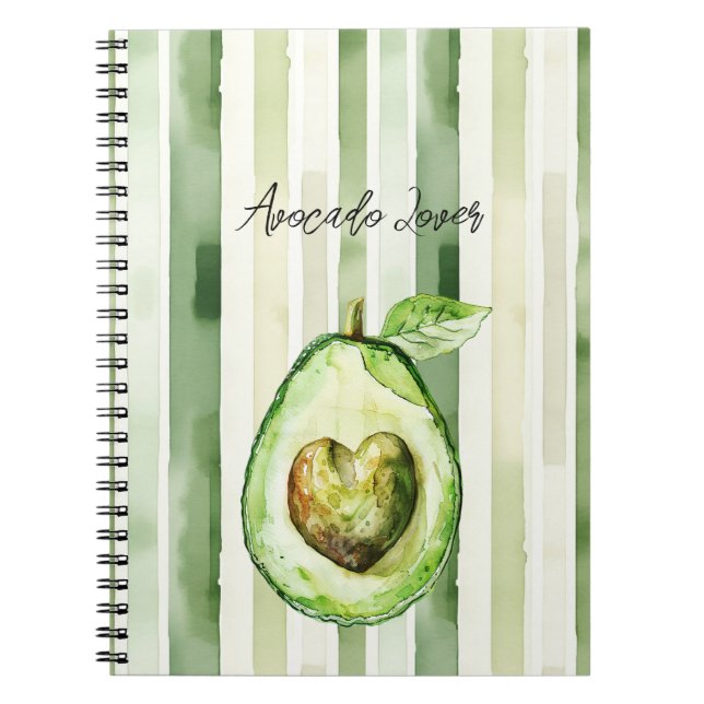 Avocado Heart Green Stripes Notebook (Front)