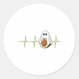 Avocado Heartbeat Halloween Ghost Boocado Vegan Me Classic Round Sticker