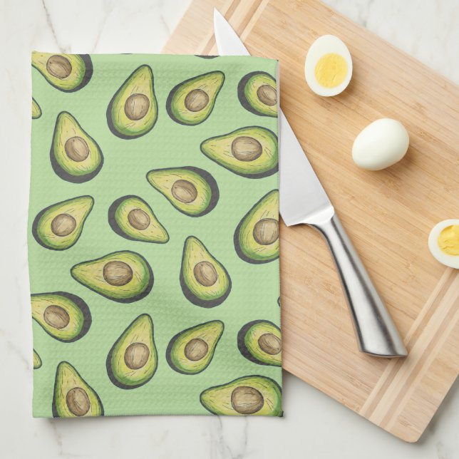 Avocado Illustrated Pattern Green Monogram Kitchen Towel (Quarter Fold)