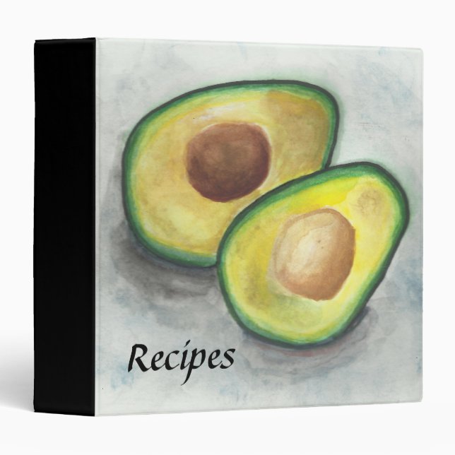 Avocado in Watercolor Recipe Binder (Front/Spine)
