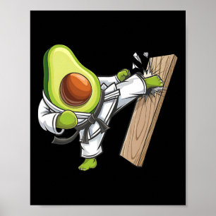Avocado Karate Master Breaking Wood Board Poster
