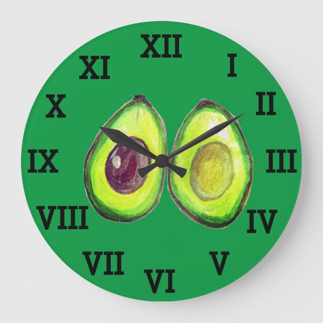 Avocado Kitchen Vegetable Healthy Watercolor Food  Large Clock (Front)
