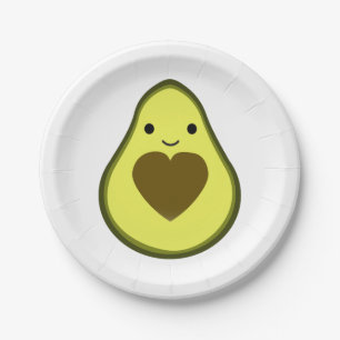 Avocado Love Cute Avocado with a heart Pit Paper Plate