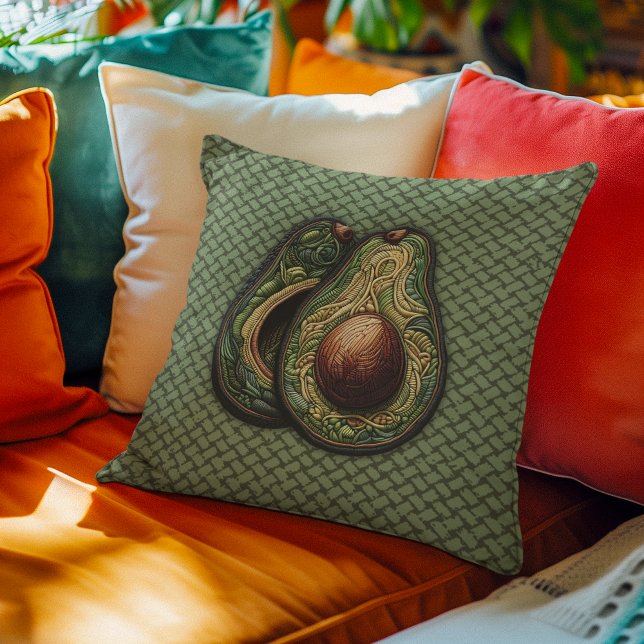 Avocado Lover Faux Embroidered Throw Pillow (Creator Uploaded)